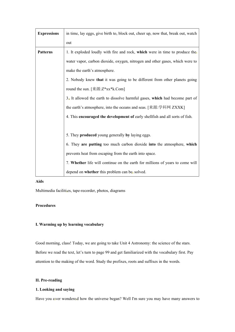 高二英语教案：Unit 4《the science of the stars》教学设计1（新人教必修3）.doc_第2页