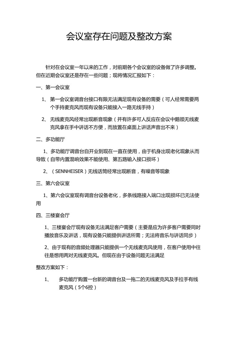 会议室存在问题及整改方案.doc_第1页