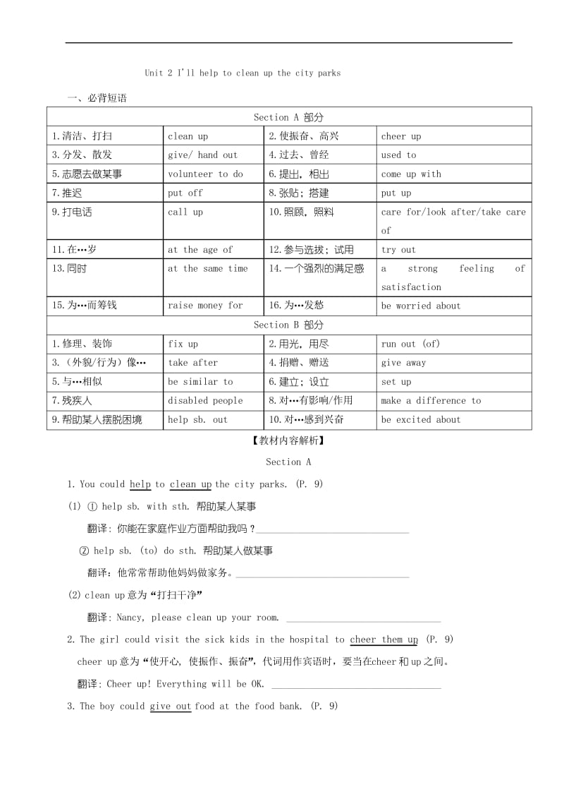 人教新目标版八年级英语下册Unit2I’llhelptocleanupthecityparks短语语法知识点汇总.docx_第1页