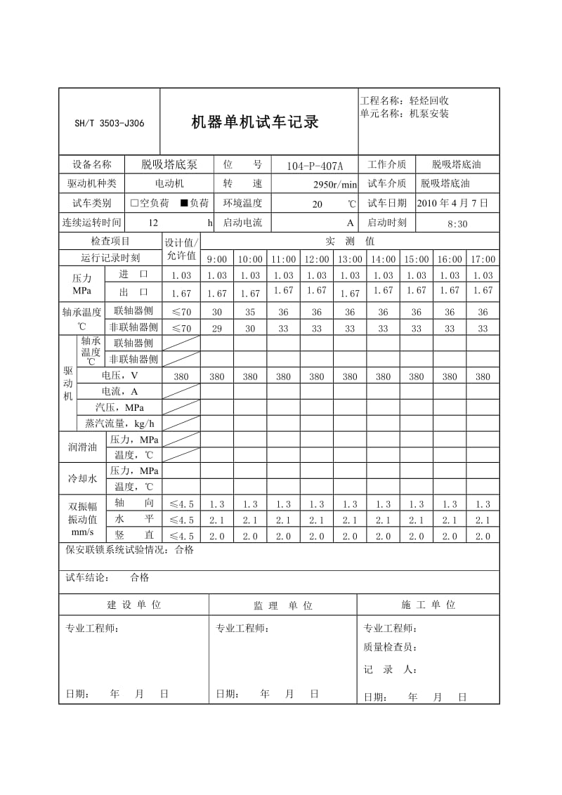 机器单机试车记录3503J306.doc_第1页