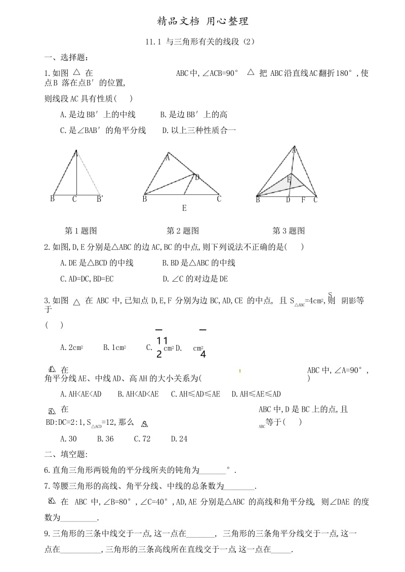 人教版数学八年级上册专题训练11.1 与三角形有关的线段.docx_第3页