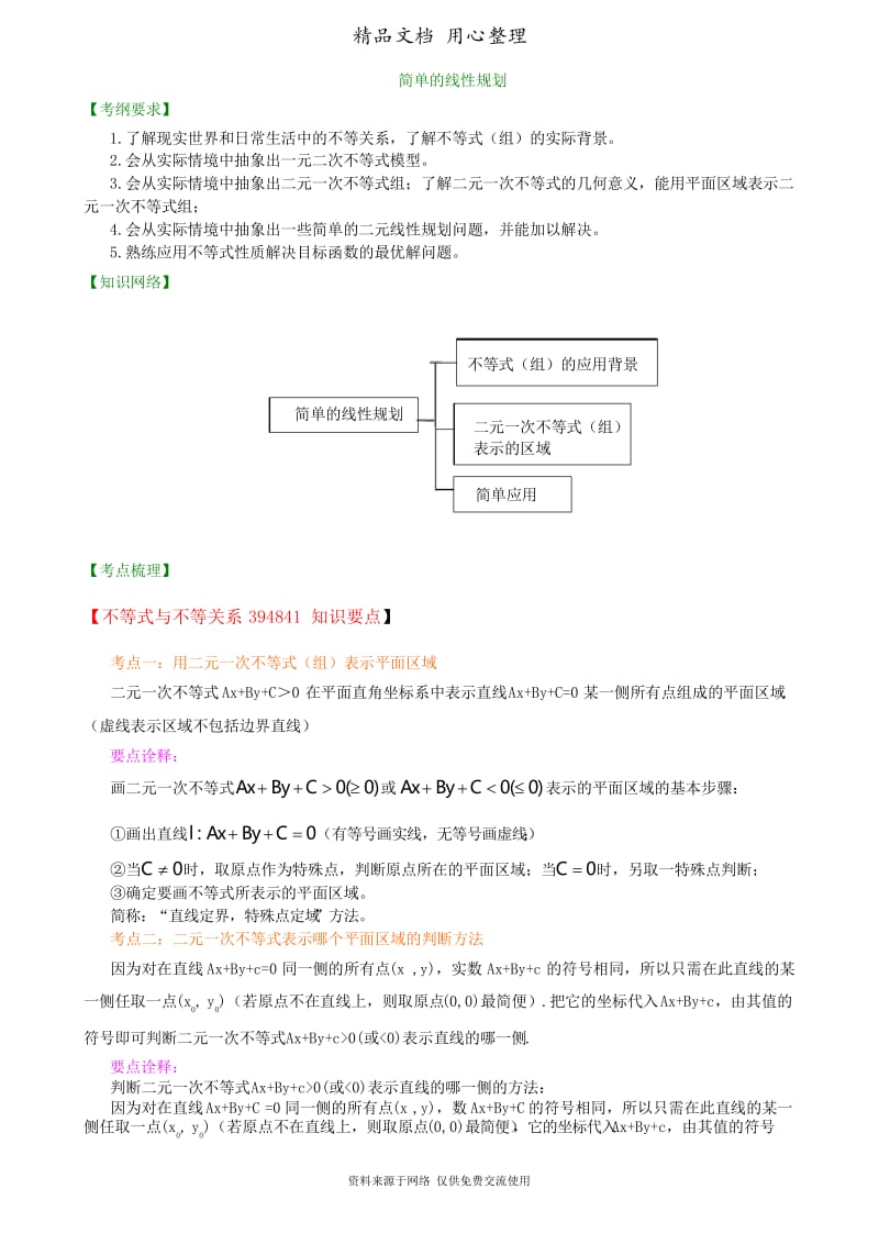 人教版高中数学总复习[知识梳理简单的线性规划(基础).docx_第1页