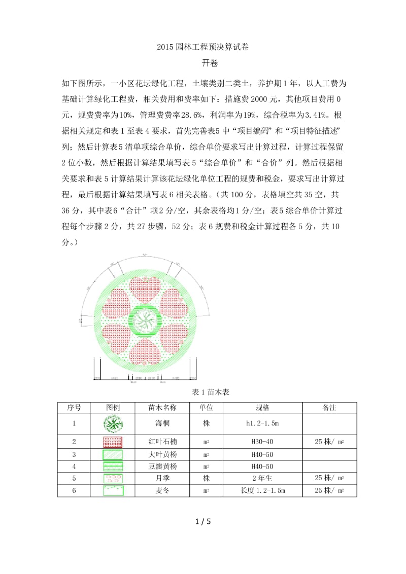 园林工程预决算试卷.docx_第1页