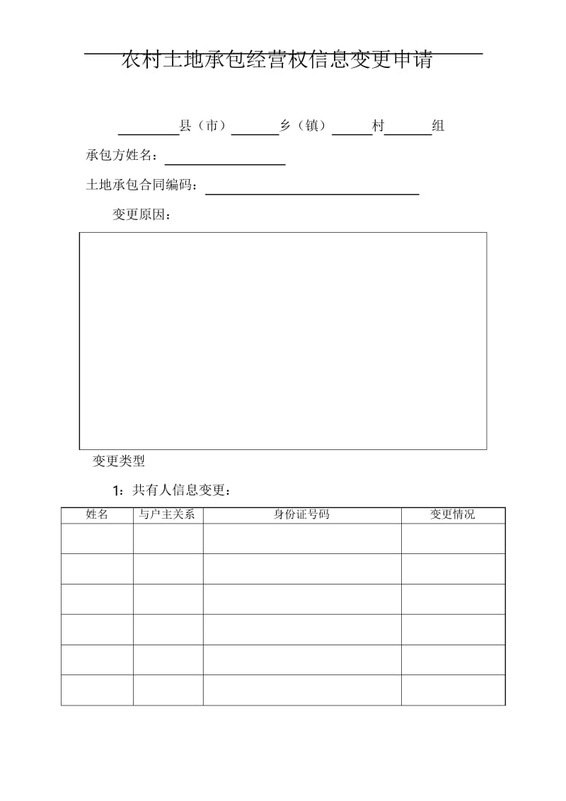 农村土地承包经营权变更申请书.docx_第1页