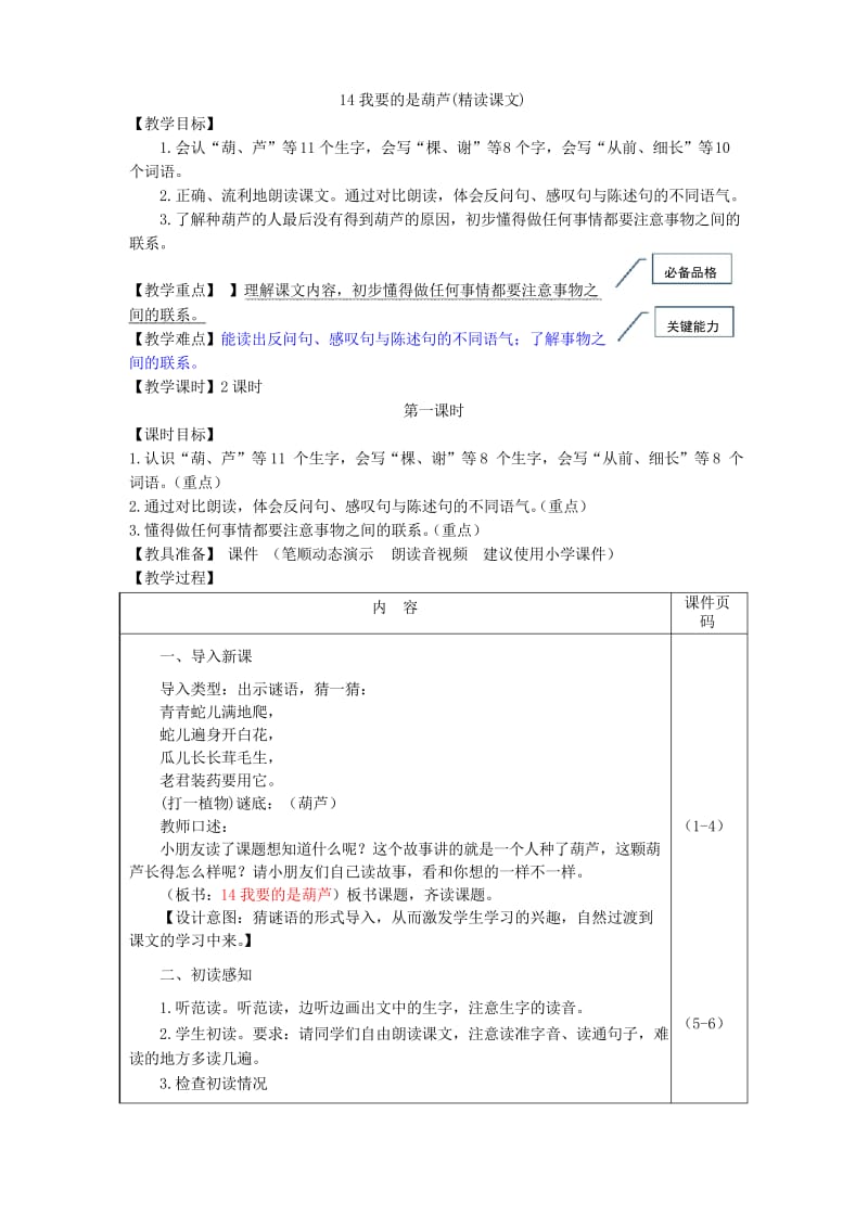 人教部编版二年级语文上册14.我要的是葫芦(教案).docx_第1页