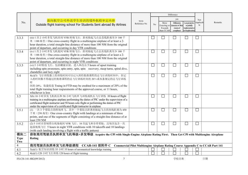 多发飞机商用驾驶员执照和仪表等级训练大纲符合性检查单.doc_第3页