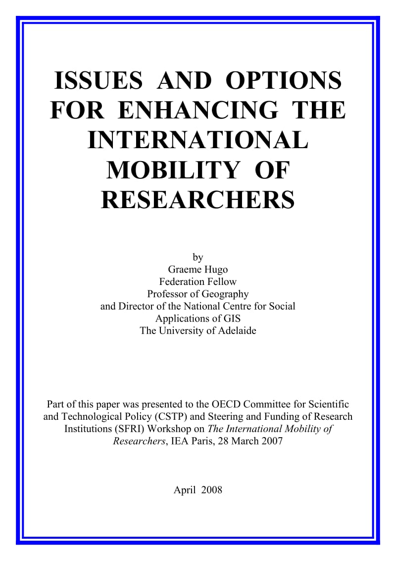 ISSUES AND OPTIONS FOR ENHANCING THE INTERNATIONAL MOBILITY OF RESEARCHERS.doc_第1页