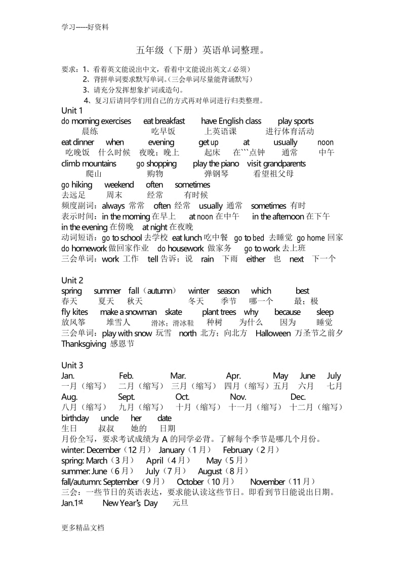 最新PEP五年级(下册)英语重点单词句型整理.docx_第1页