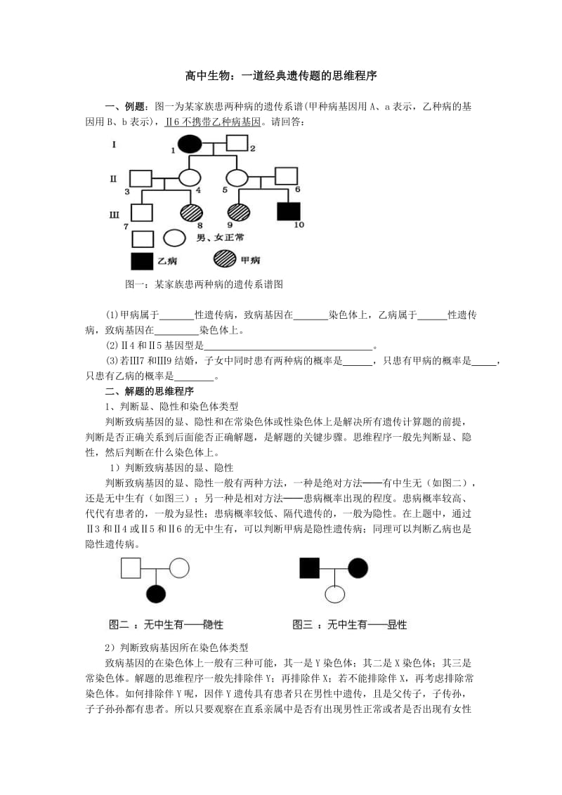 高中生物：一道经典遗传题的思维程序.doc_第1页