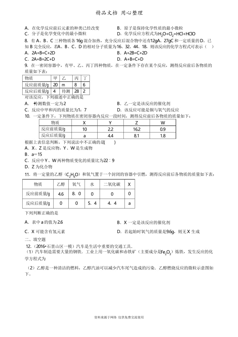 广东科粤版化学九年级下册中考总复习：质量守恒定律和化学方程式(提高) 巩固练习修改.docx_第2页