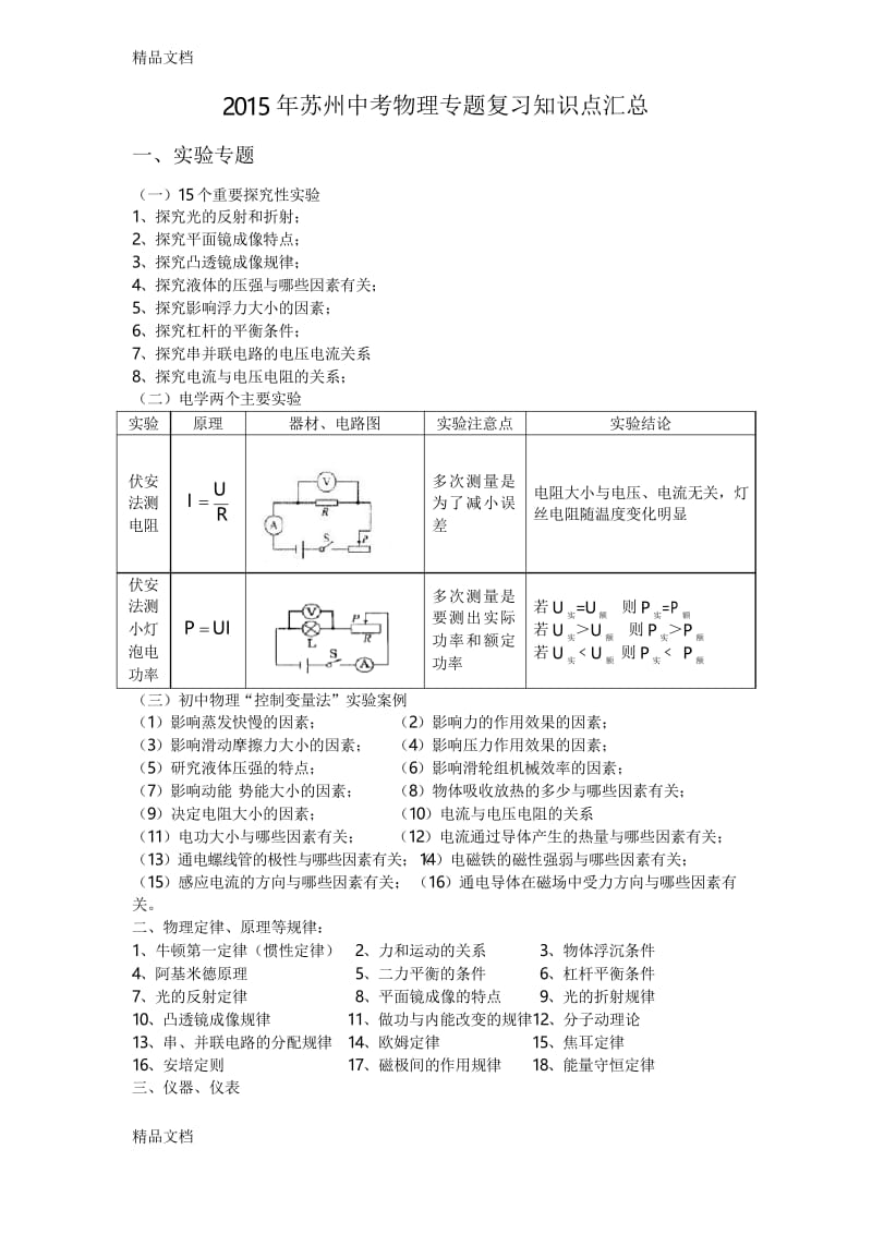 最新苏州中考物理知识点汇总资料.docx_第1页