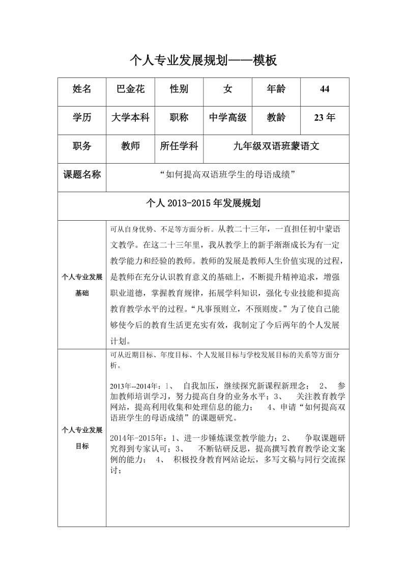 个人专业发展规划模板3.docx_第1页