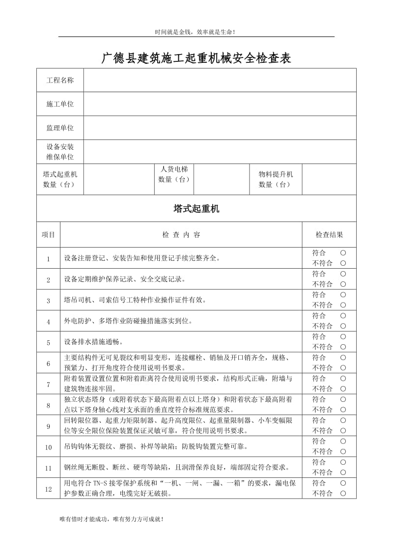 广德县建筑施工起重机械安全检查表.doc_第1页