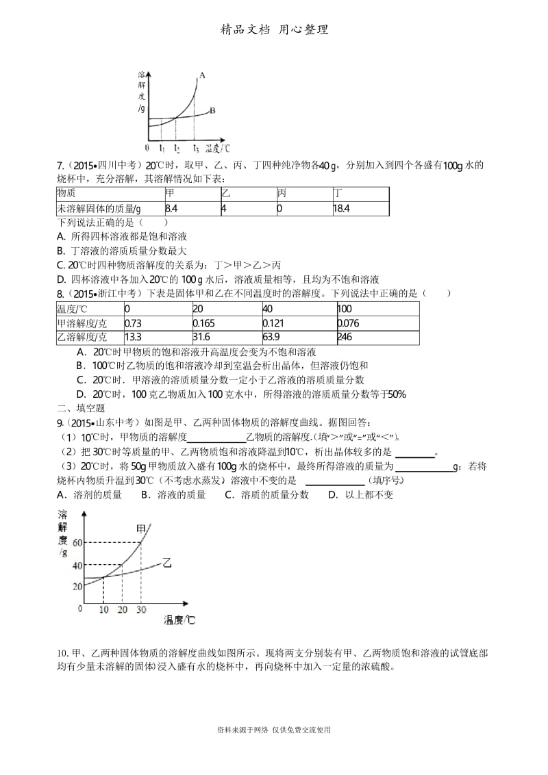 广东科粤版化学九年级下册中考总复习：溶液、溶解度和溶质的质量分数(提高) 巩固练习.docx_第2页