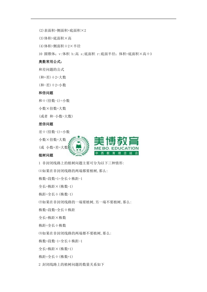 小学数学复习必备：普数奥数公式一览 1、 每份数×份数=总数总数÷每 .doc_第2页