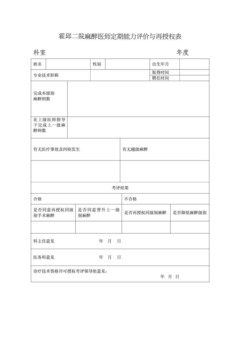 麻醉医师定期能力评价与再授权表.doc_第1页