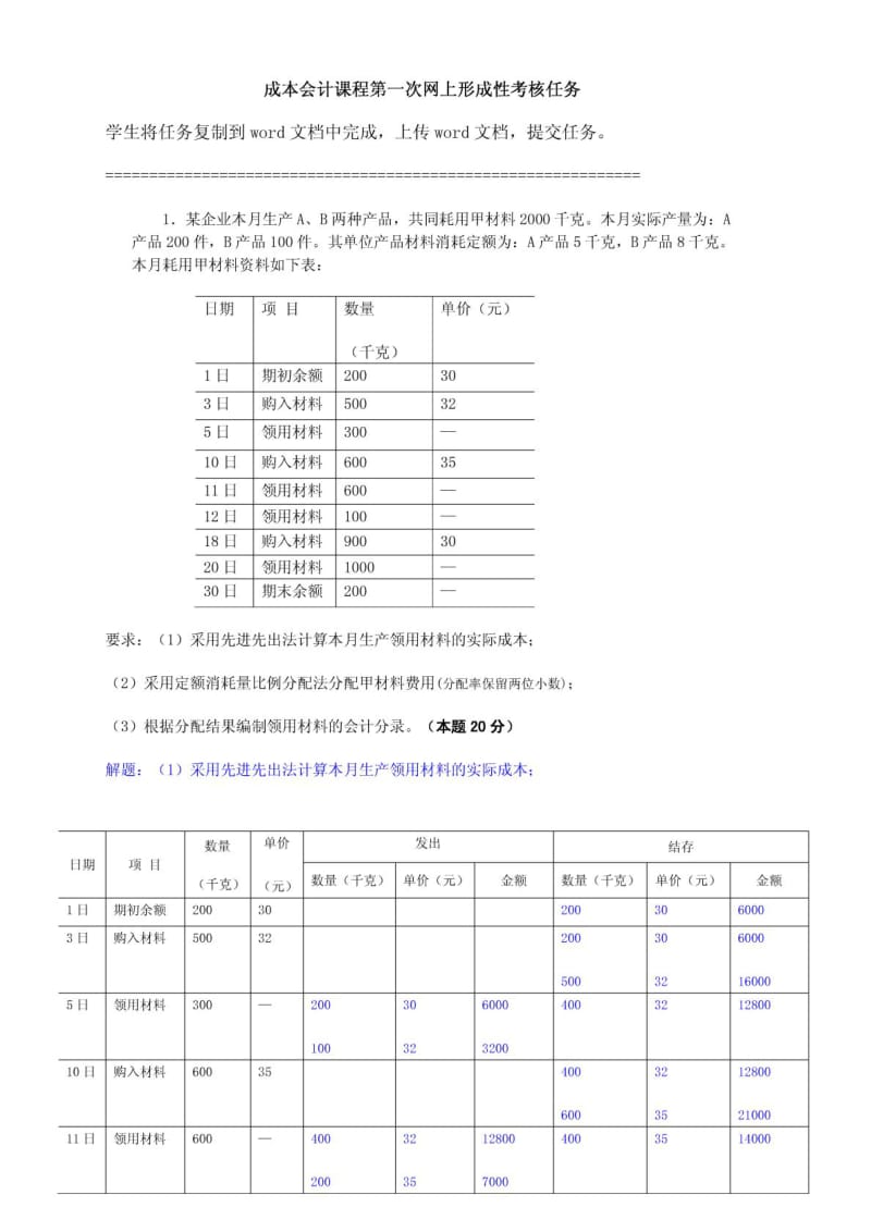 成本会计课程第一至五次网上形成性考核任务解答.doc_第1页