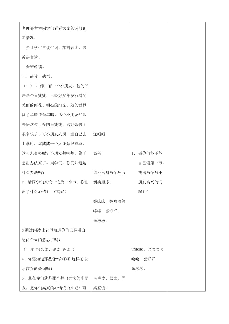 冀教版二年级语文下册《四单元12送给盲婆婆的蝈蝈儿》教案_3.doc_第2页