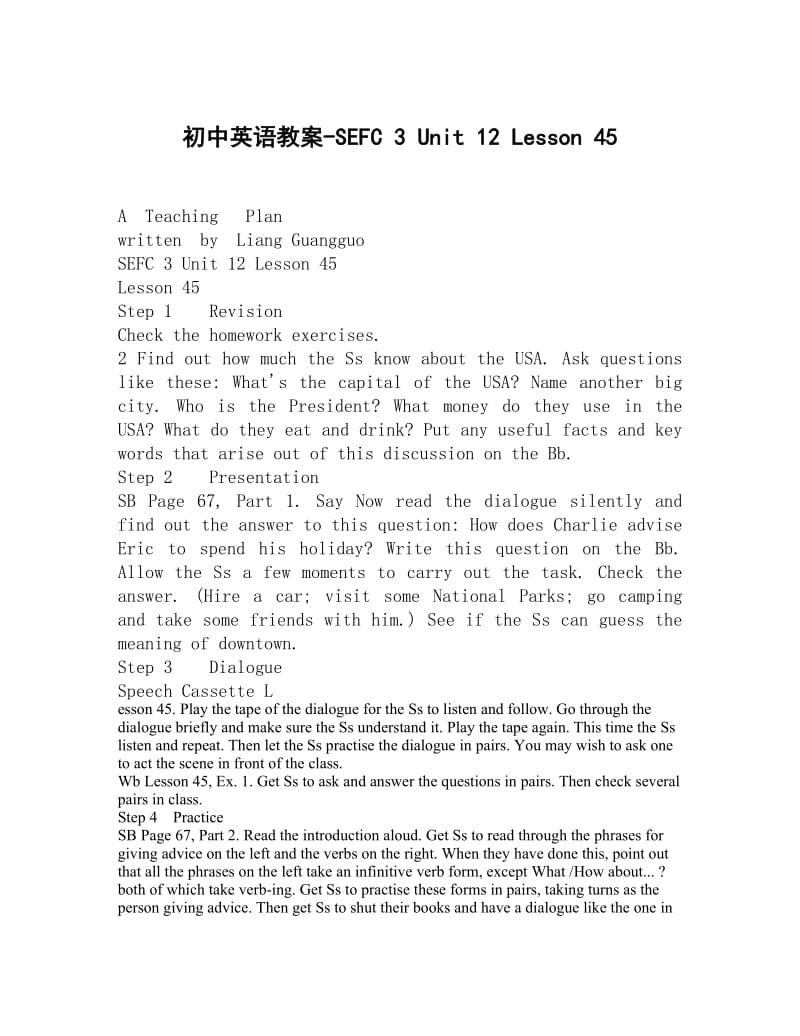 初中英语教案SEFC 3 Unit 12 Lesson 45.doc_第1页