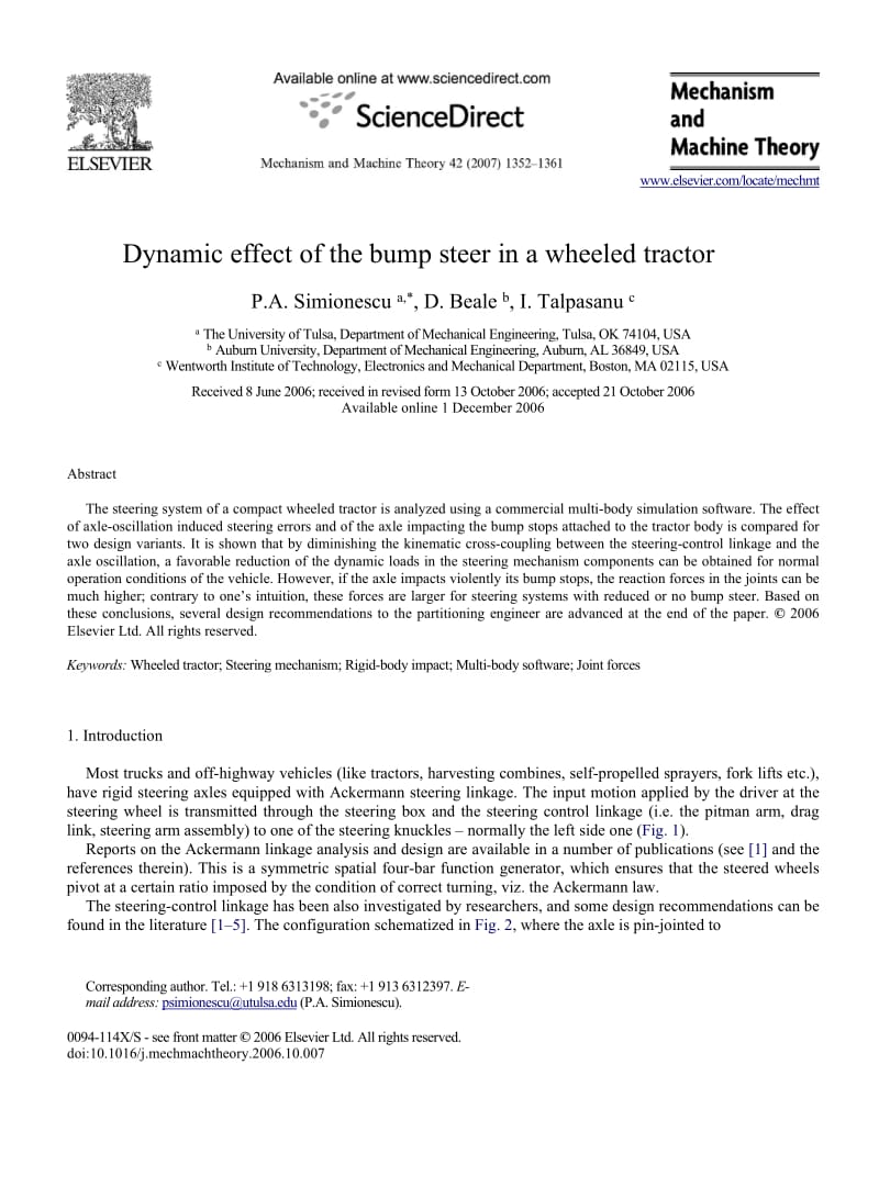 Dynamic effect of the bump steer in a wheeled tractor.doc_第1页