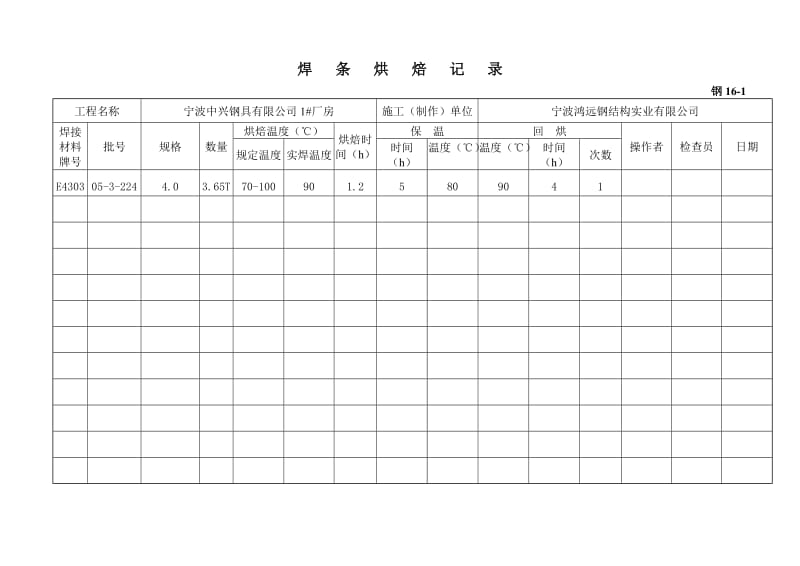 焊条烘焙记录.doc_第1页