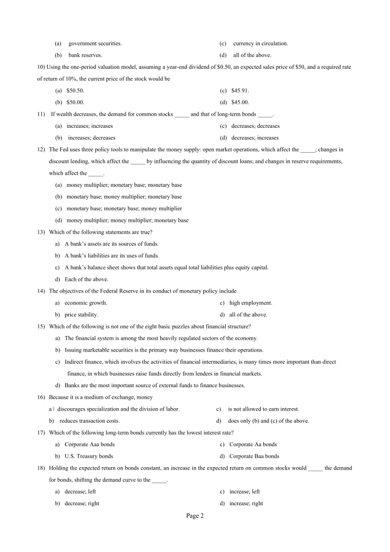 货币银行学 英文版 期末试卷.doc_第2页