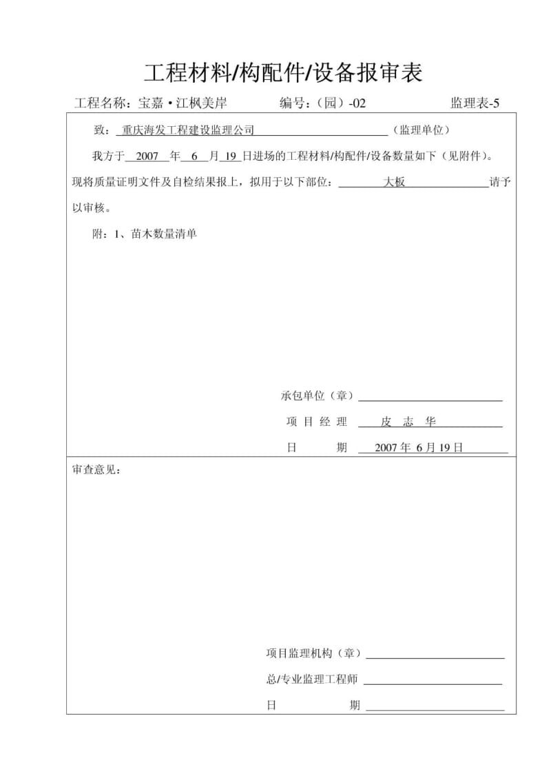 工程材料 ,构配件,设备报审表.doc_第2页