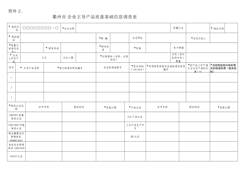 衢州市企业主导产品质量基础信息调查表.doc_第1页