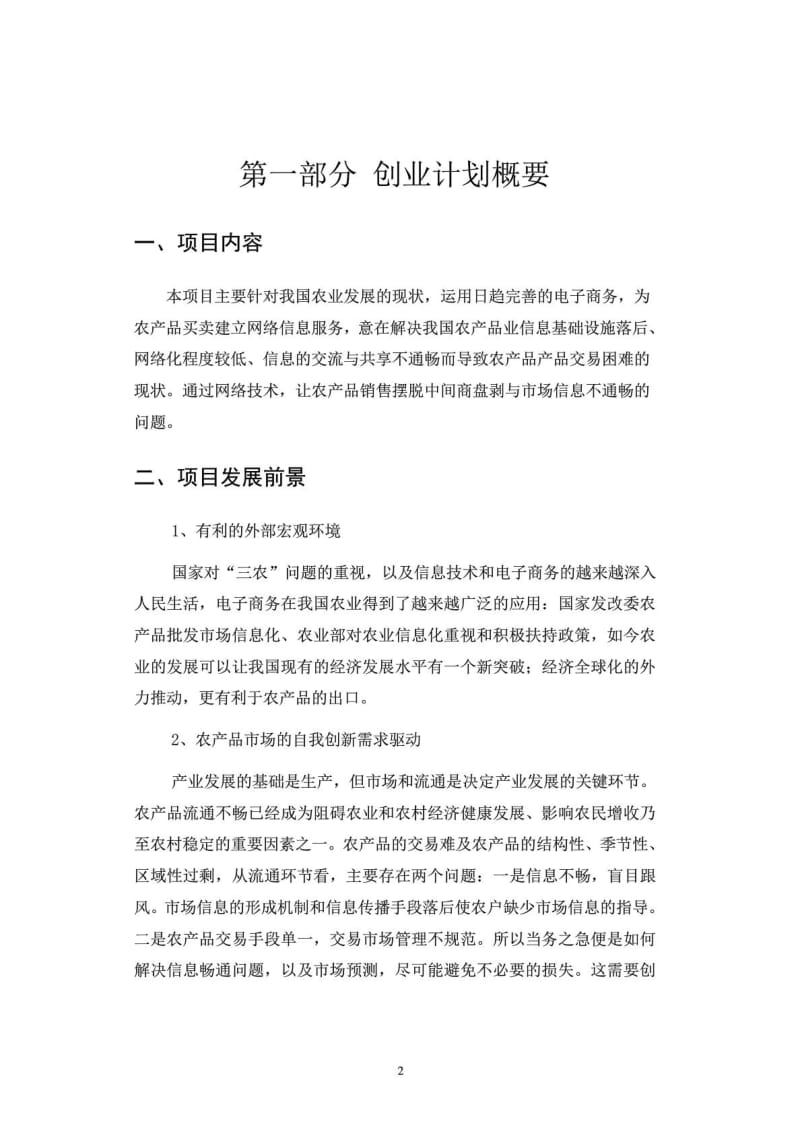 农村电子商务项目计划书 商业计划计划解决方案实用文档.doc_第2页