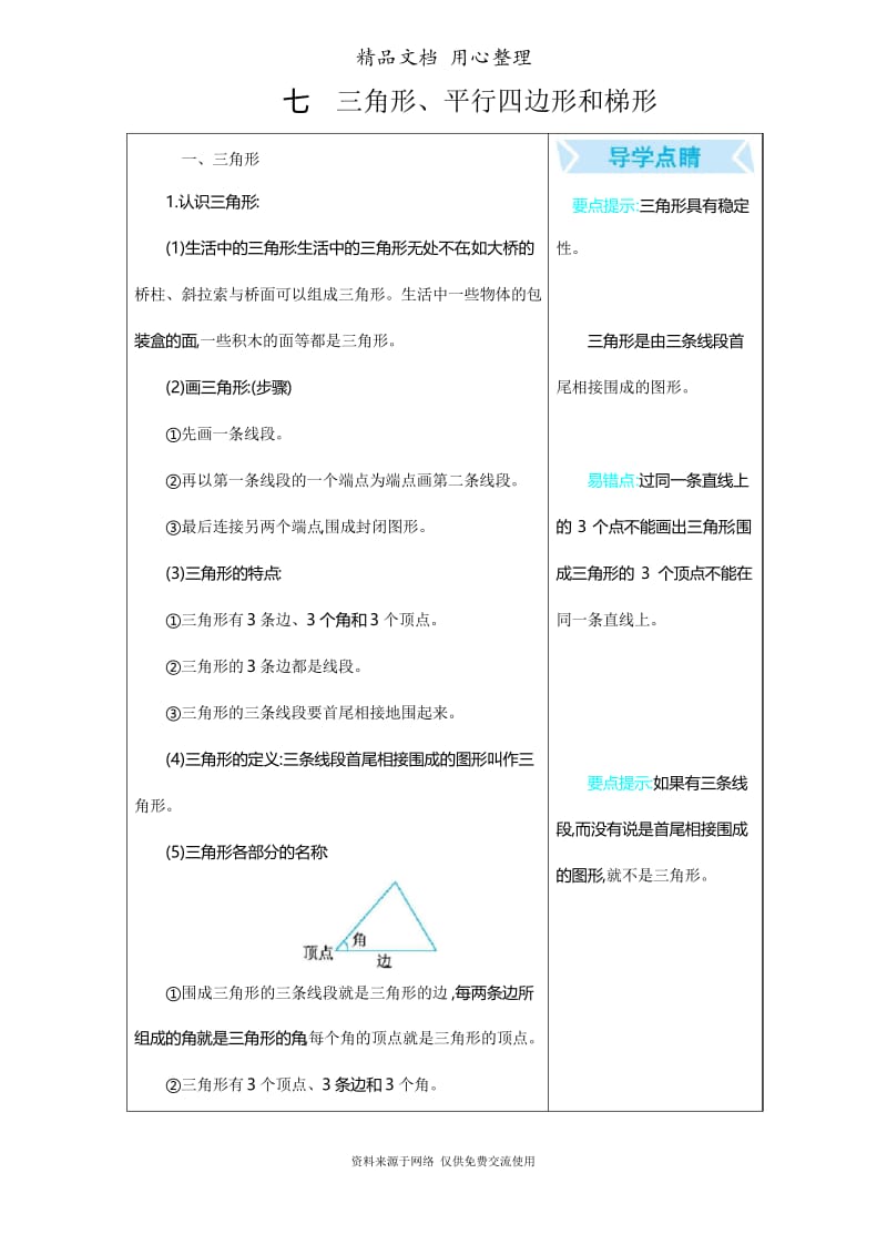 苏教版小学数学四年级下册第7单元 三角形、平行四边形和梯形.docx_第1页