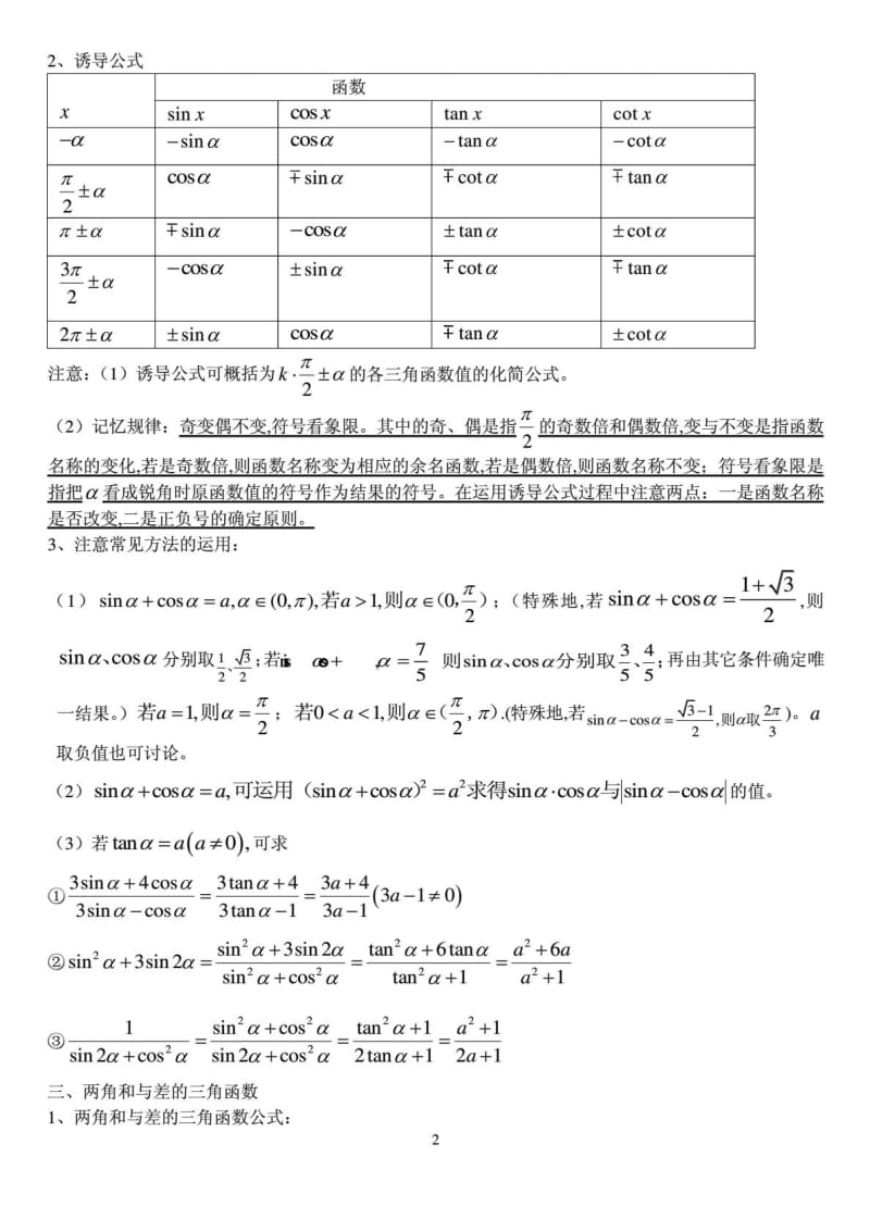 三角函数专题(知识归纳、记忆技巧、典型真题题剖析)1517816289.doc_第2页