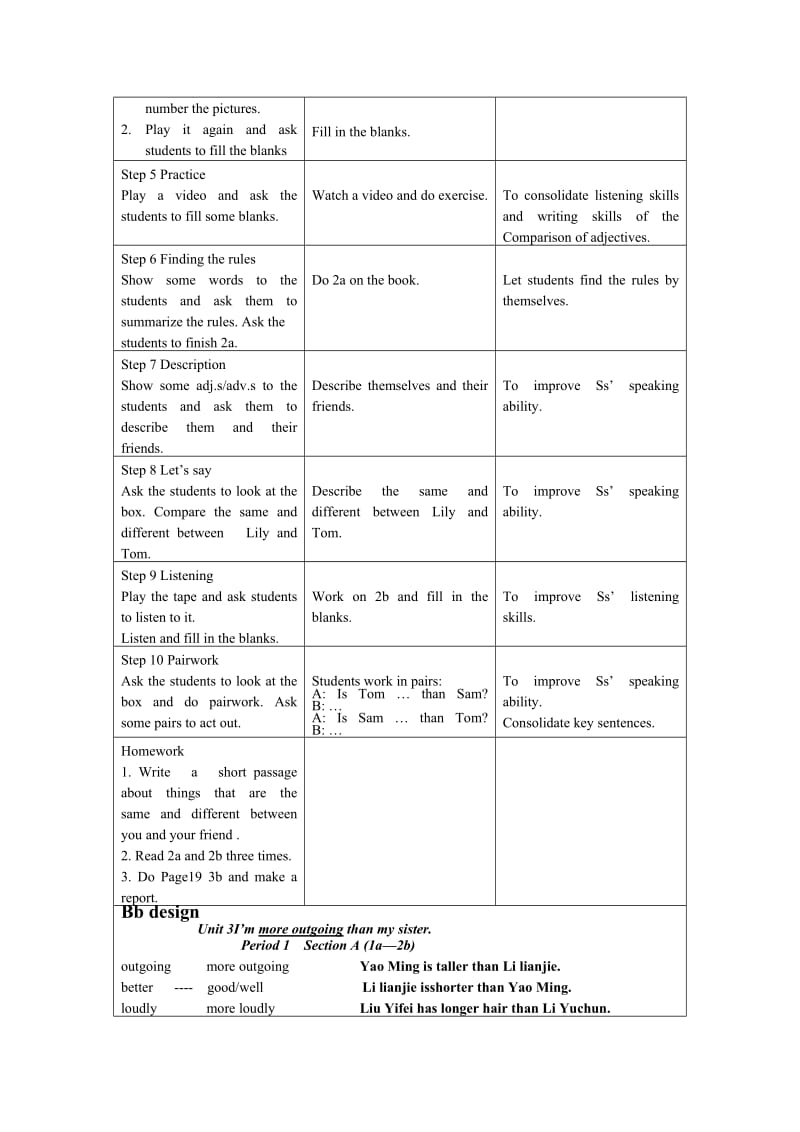 Unit 3 I’m more outgoing than my sister.全英教案(五课时）.doc_第2页