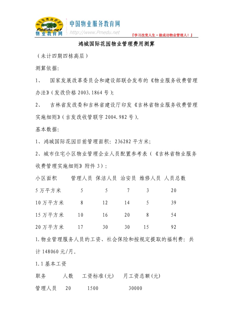 鸿城国际花园物业管理费用测算.doc_第1页