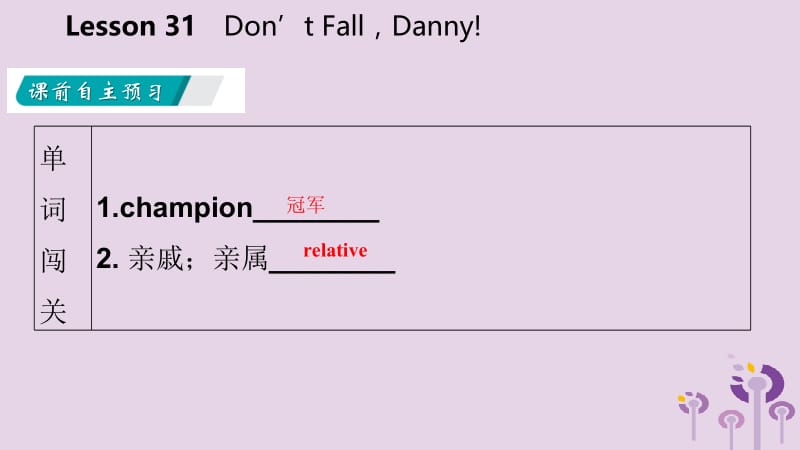 2019年春八年级英语下册 Unit 6 Be a Champion Lesson 31 Don&rsquo;t FallDanny课件 （新版）冀教版.pptx_第3页