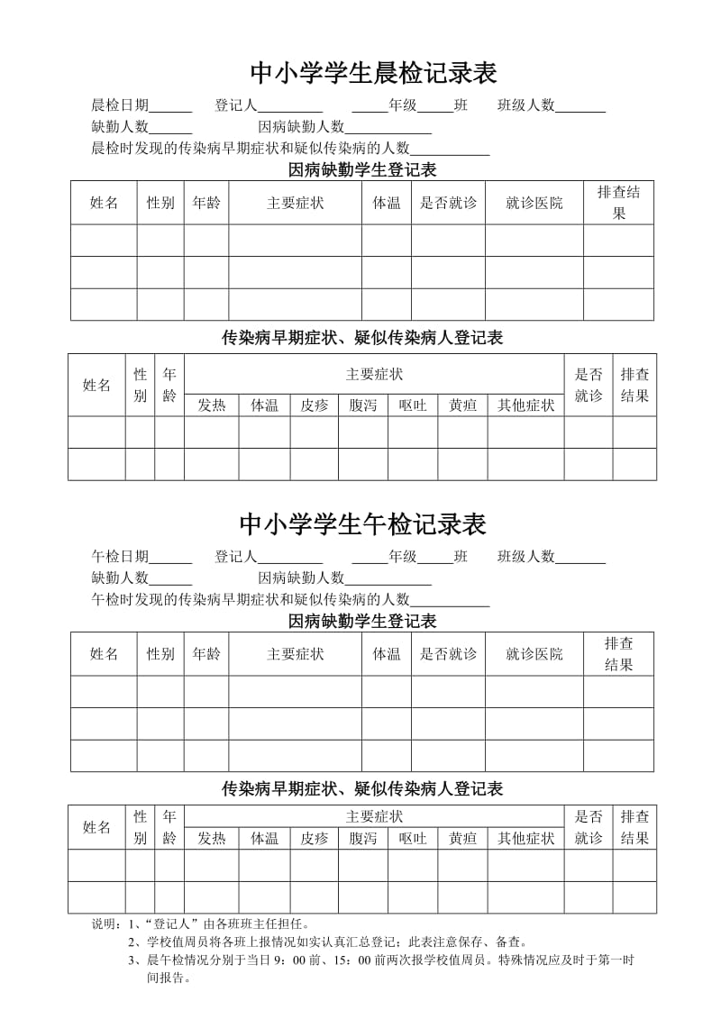 中小学学生晨检午检情况记录表登记表（样表）适合季中小学校安全检查.doc_第1页