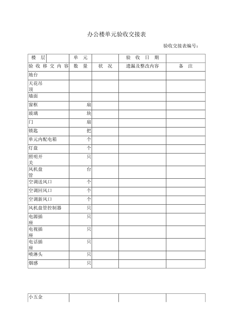 办公楼单元验收交接表a.doc_第1页