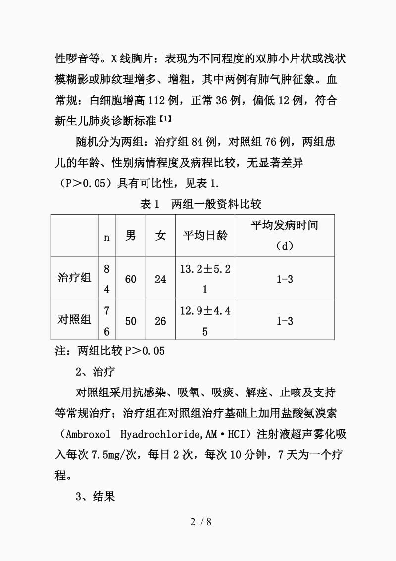 氨溴索雾化吸入治疗新生儿肺炎160例疗效观察（精品课件）.doc_第2页