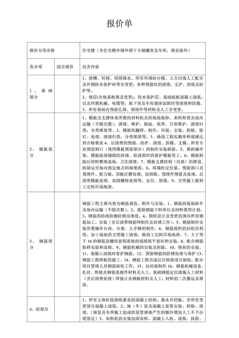 建筑工程劳务大包报价单DOC.doc_第1页