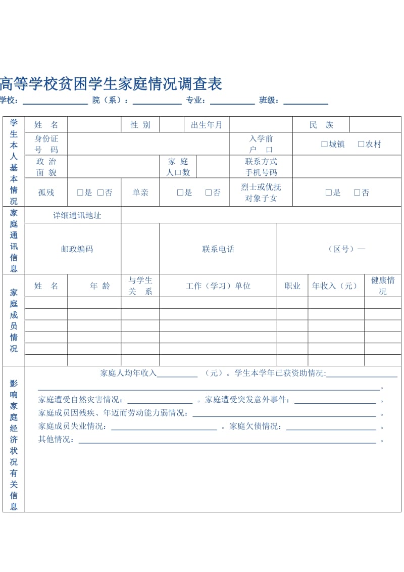 高等学校贫困学生家庭情况调查表.doc_第1页