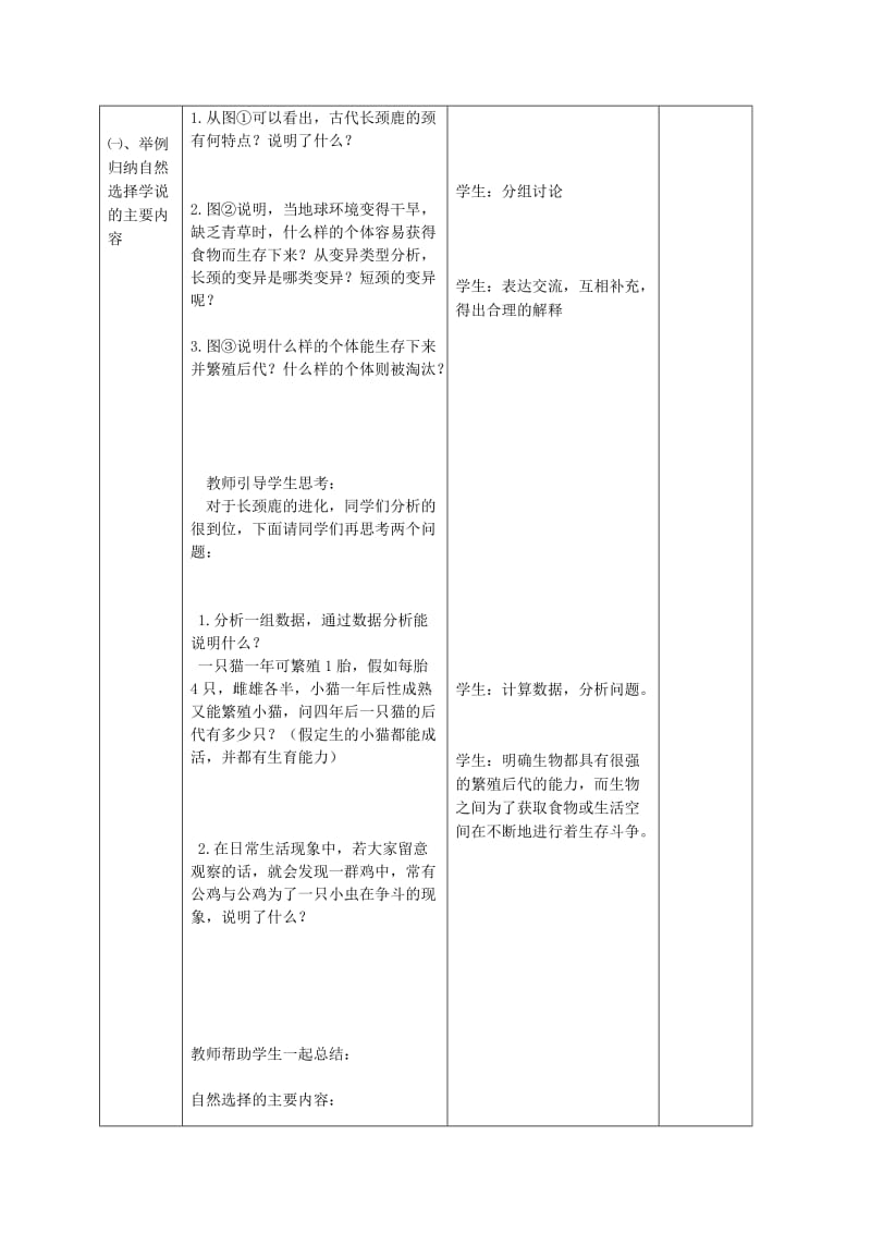 新人教版初中八年级生物下册第三章第三节《生物进化的原因》精品教案(1).doc_第3页