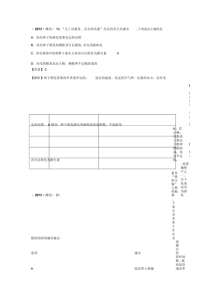 2018中考生物真题分类汇编——绿色植物的一生.docx_第1页