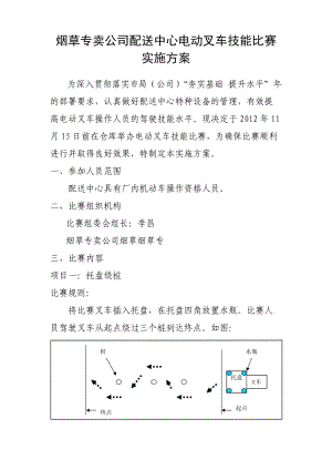 烟草专卖公司配送中心电动叉车技能比赛实施方案.doc