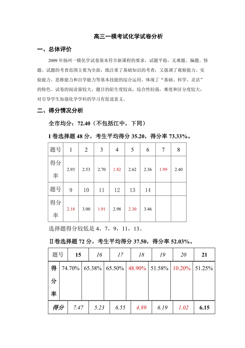 高三一模考试化学试卷分析.doc_第1页