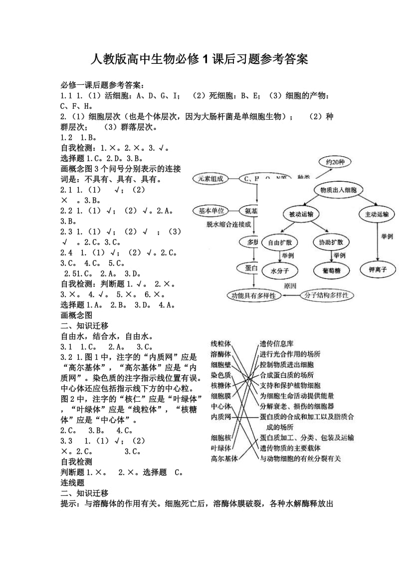 人教版高中生物必修1课后习题参考答案.doc_第1页