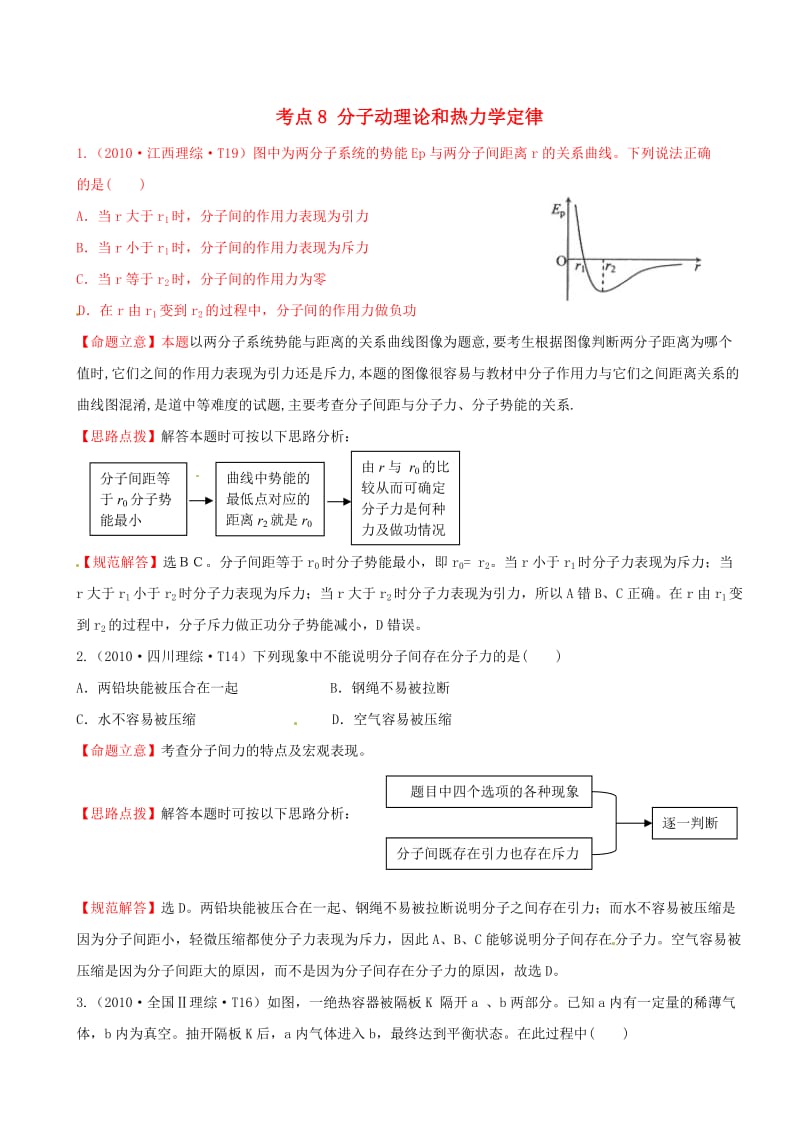 高考物理 考点汇总 考点8 分子动理论和热力学定律 新人教版.doc_第1页