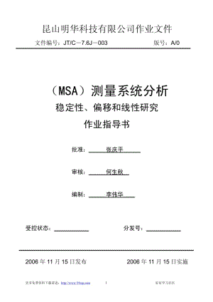 MSA测量系统(稳定性、偏移和线性研究)分析报告.pdf