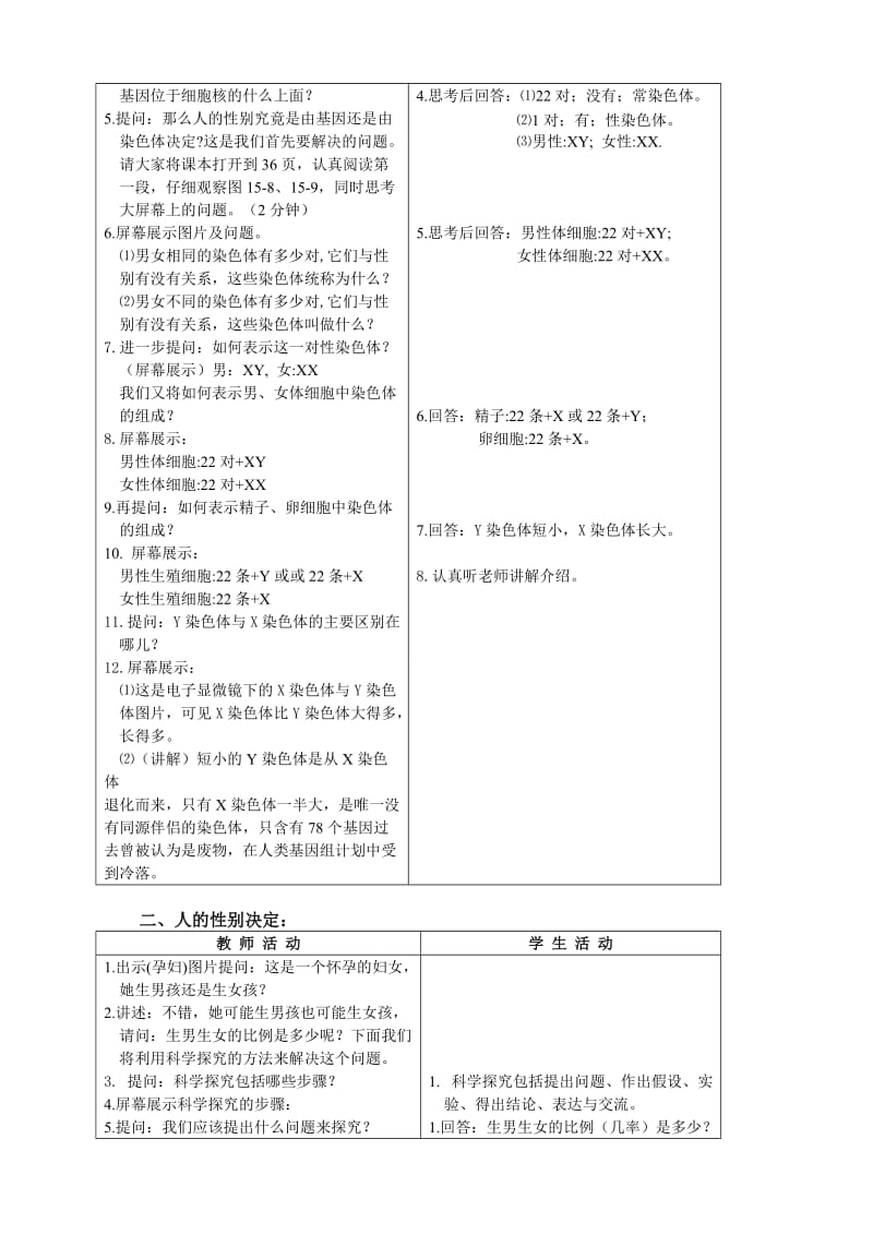 八年级生物下册人的性别决定教学设计.doc_第2页