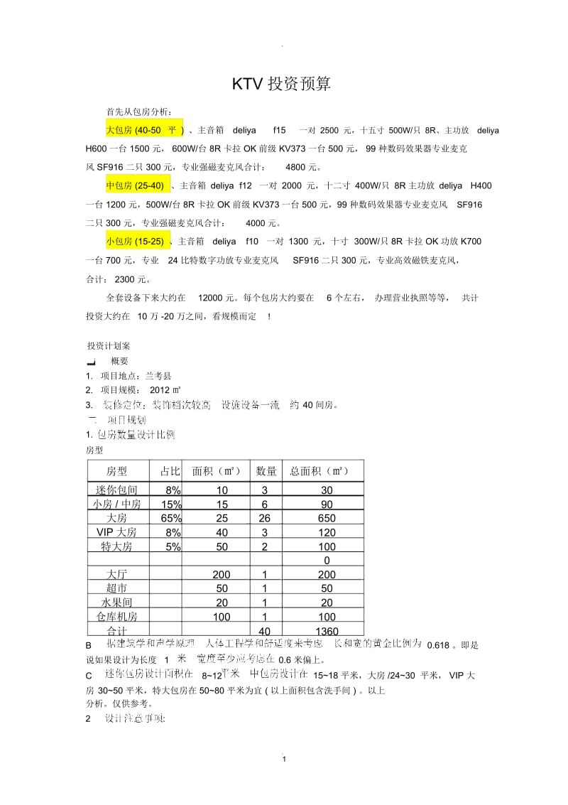 KTV投资预算.docx_第1页