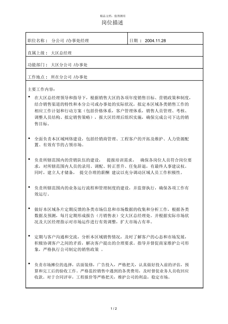 杭州诺贝尔集团—分公司办事处经理.docx_第1页