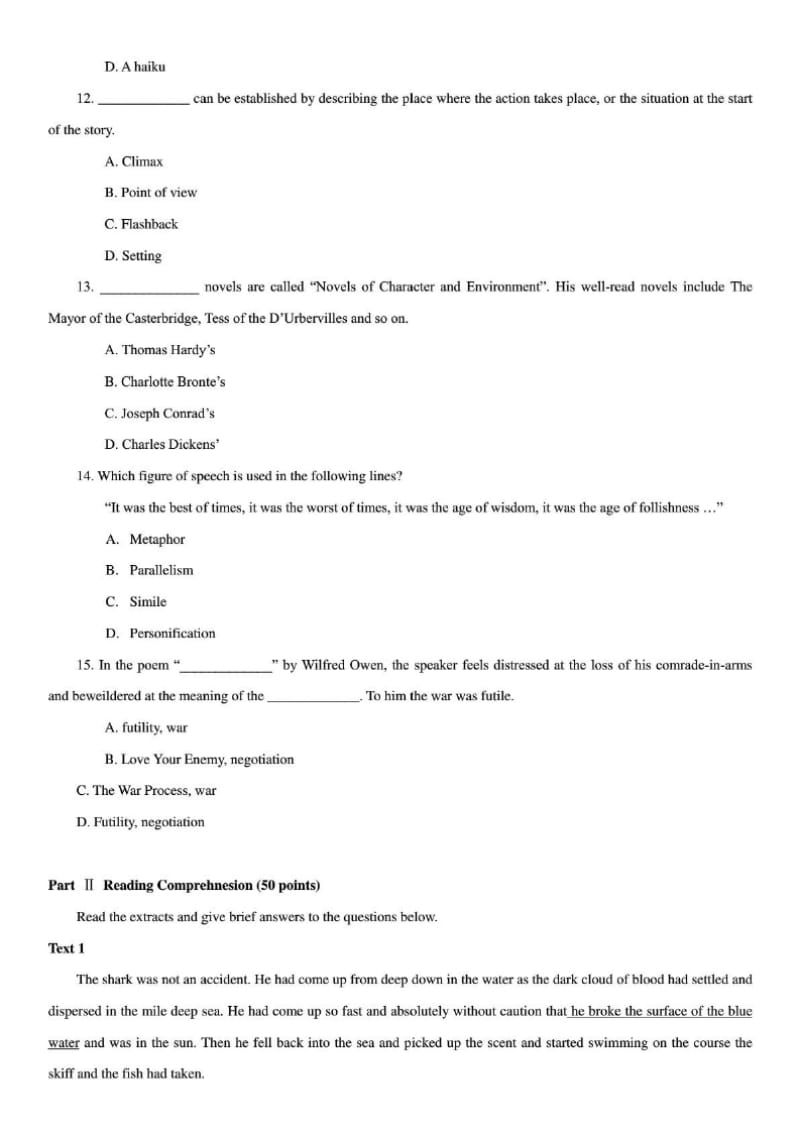 2016电大英语专业文学英语赏析期末复习试题资料Word版.docx_第2页